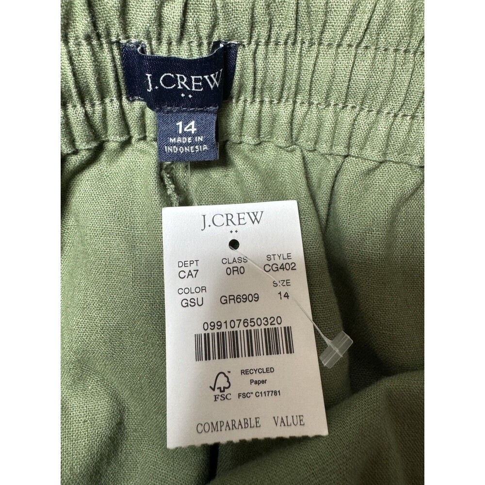 J CREW Casual Linen Blend Pants Size 14 GREEN OLIVE - Picture 4 of 8